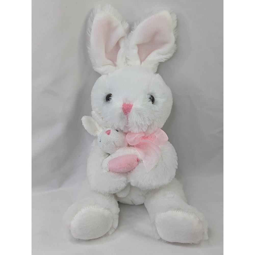 Imagine Nation Books White Rabbit Plush Bunny 12 Inch Pink Heart Stuffed‎ Animal